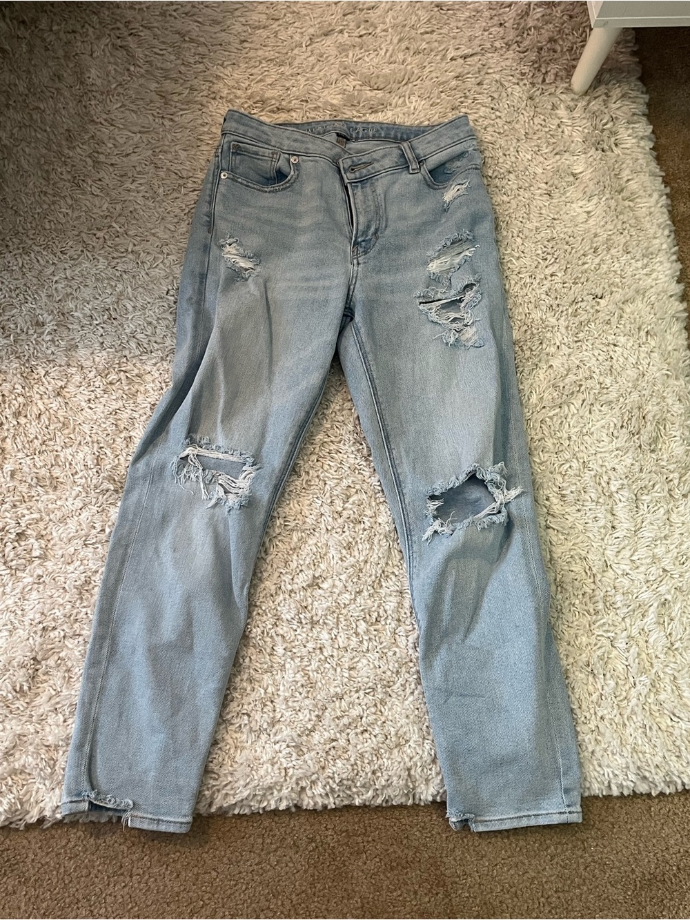 Light Blue Ripped Womens highest rise mom jeans